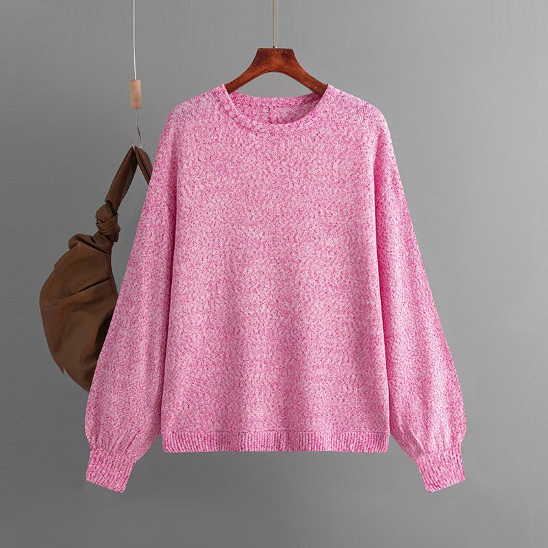 Women's Autumn Winter Knitted Pullover Sweater O-neck Full Sleeve Loose Knitwear Top Solid Color