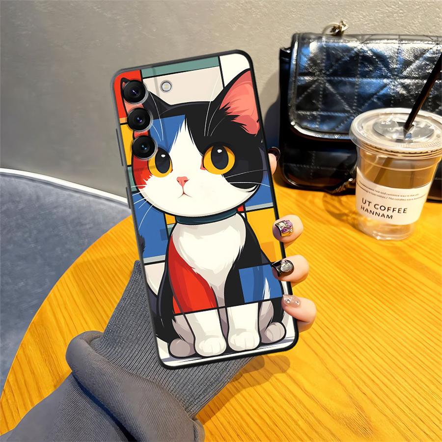 Black Soft Phone Cover Case for Samsung Galaxy A50 A17 A06 A20 A13 A70 A30 A15 A10 A12 A05 A04 A40 A16 Cartoon Cat