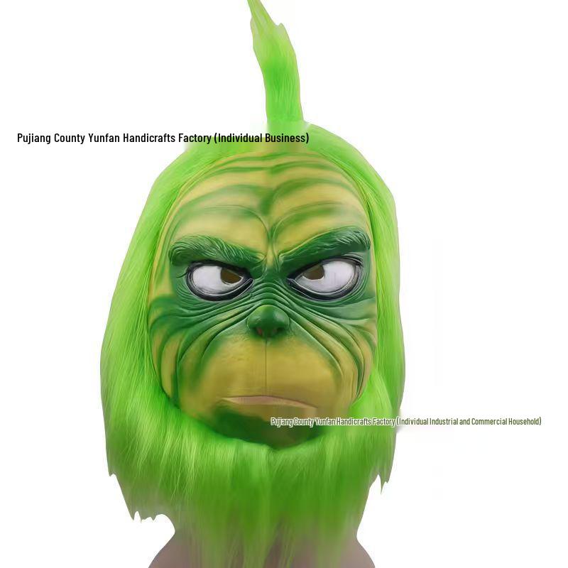 Christmas Grinch Latex Cosplay Mask - Green Furry Monster Headgear