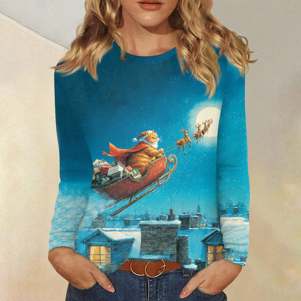 Košile s dlouhým rukávem pro ženy Roztomilý potisk Grafika Trička Halenky Běžné Velikosti Zásadní topy Pulovr