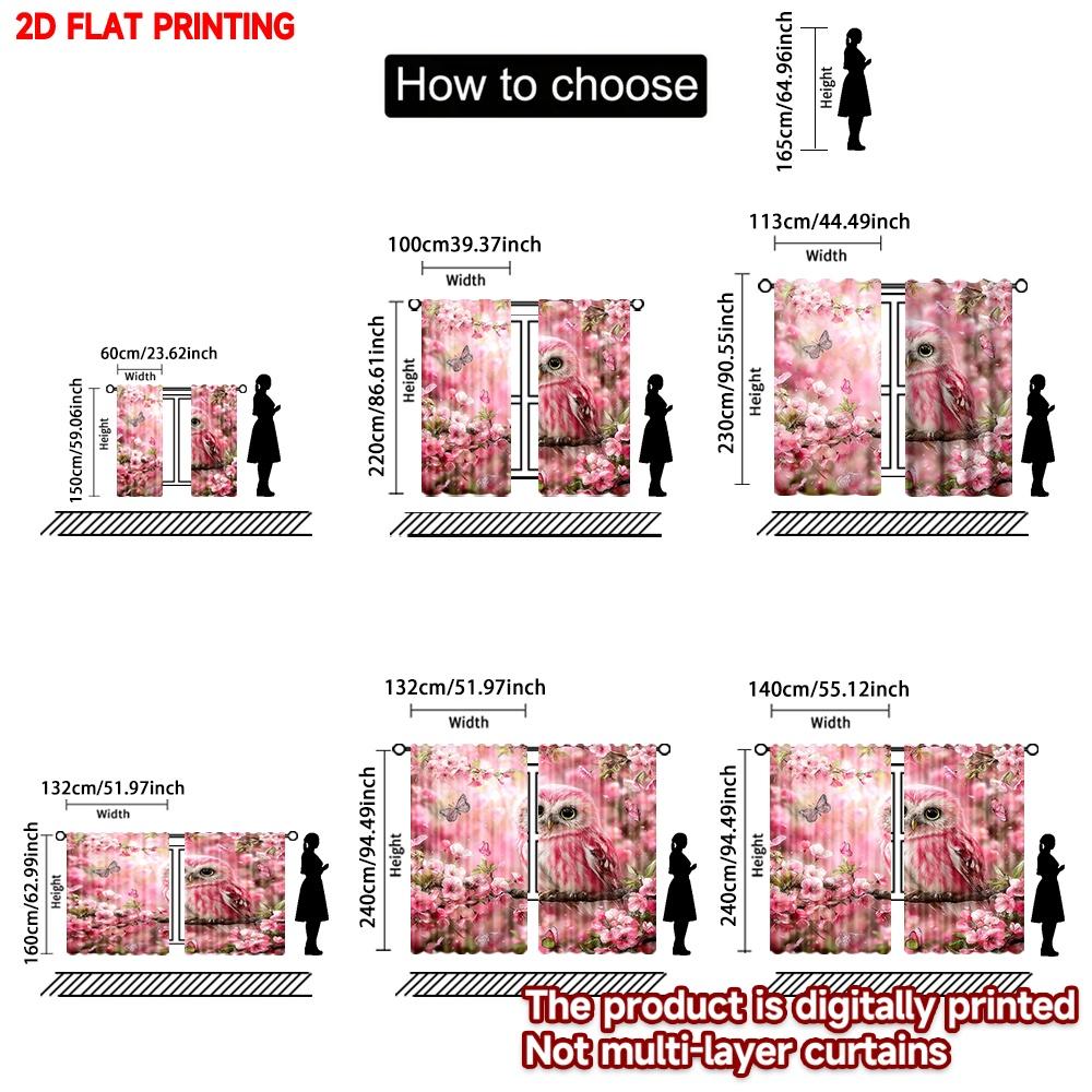 Set Of 2 Flat Printing Happy Valentine Day Party Curtain Creative Pink Owl Digital Printed Polyester Drapes Holiday Decorations