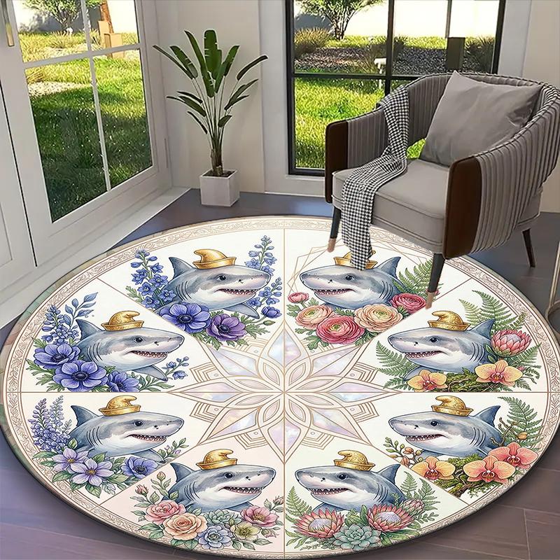 Blush Floral Parrots Carpet, Non-slip Office Chair Rug, Digital Print Home Round Rug, Unique Festival Decorations