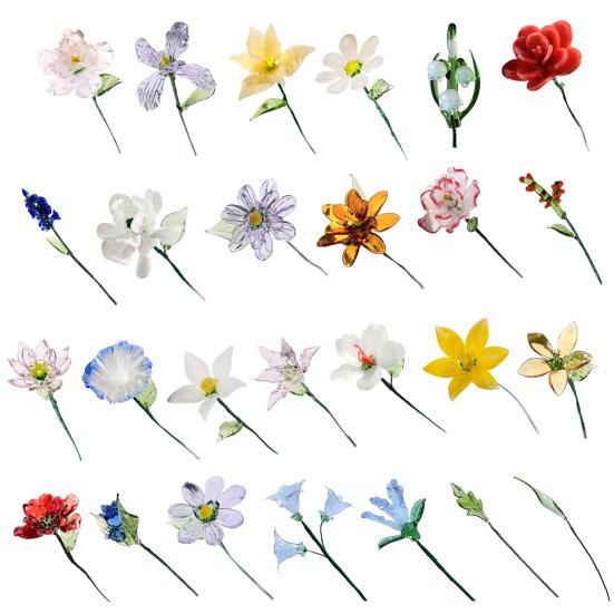 Ručně foukaná skleněná květinová dekorace s drátěným stonkem, ručně vyráběná figurka s barevnou glazurou, květinová váza, ozdoba do domácího obývacího pokoje, na kancelářský stůl