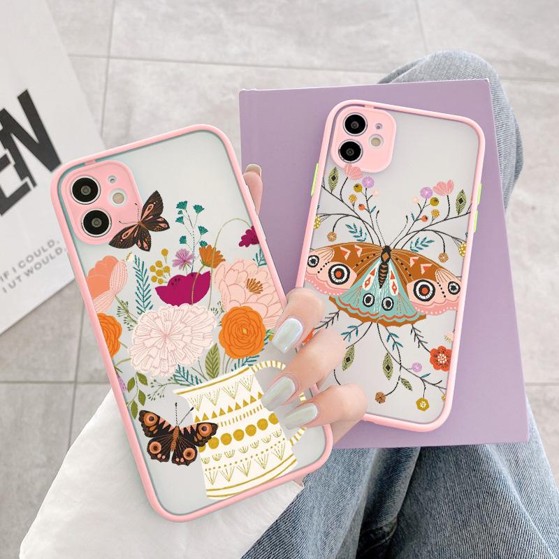 Flowers Butterfly Aesthetic Phone Case For iPhone 7 8 plus X XS MAX XR SE2 16 15 14 11 12 13 Pro Max Back Shockproof soft Cover