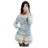 T-shirt Vintage Rayé Patchwork Col Drapé Manches Longues Femme Mode Imprimé Lettres Haut