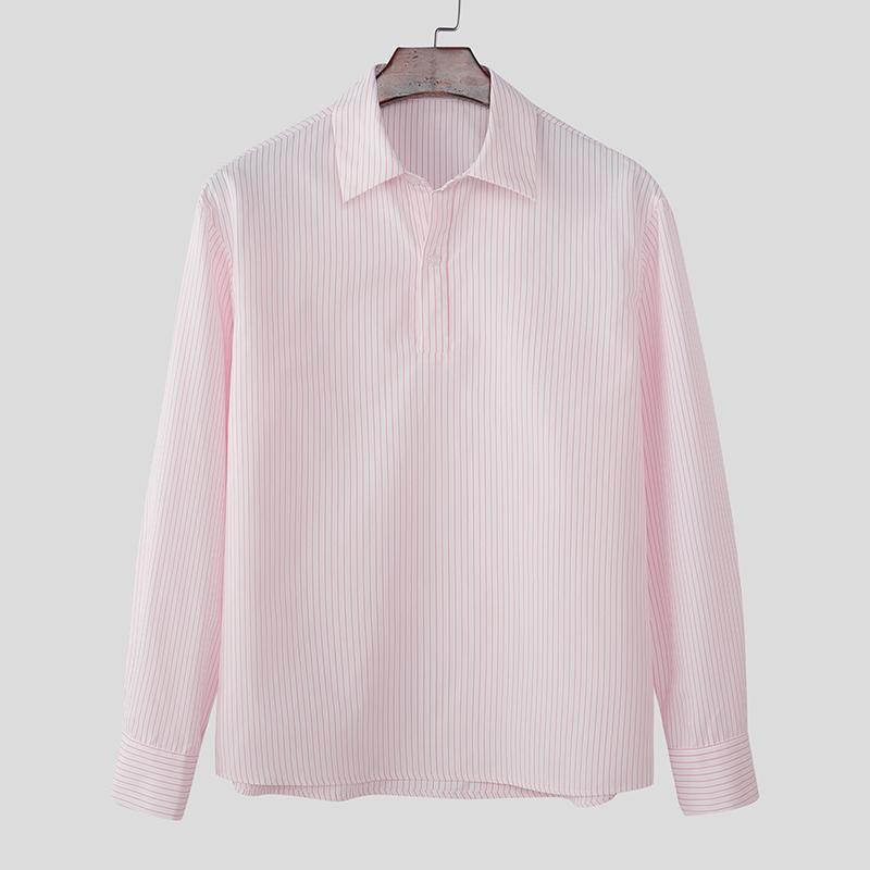 INCERUN Men Lapel Neck Long Sleeve Striped Button Up Casual Shirts Tops