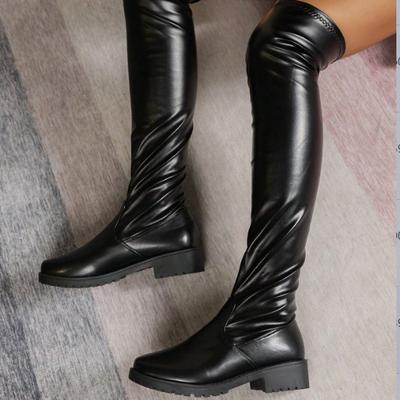European and American Solid Color Large Size Knee Boots Long Boots Women's Flat-bottomed Long Boots Tall Korean Version 2025 Winter New Women's Shoes