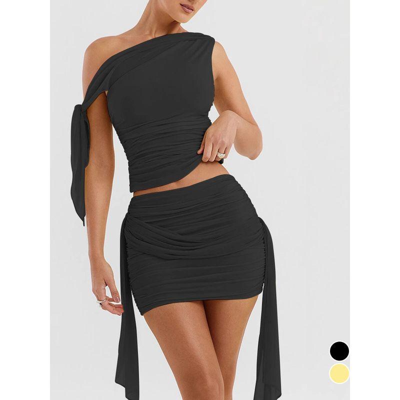 Ribbon Top Sexy Hip Hugging Skirt Set Streamer Top Sexy Hip Skirt Set