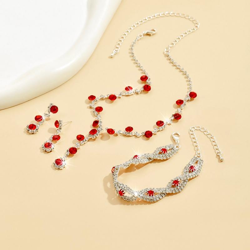 BLINGBAY Kvinners Smykkesett Søtt Trendy Bryllup Brude Tilbehør Rhinestones Elegant Armbånd Halskjede Øredobber Sett Kvinners Moderne Smykker Gave