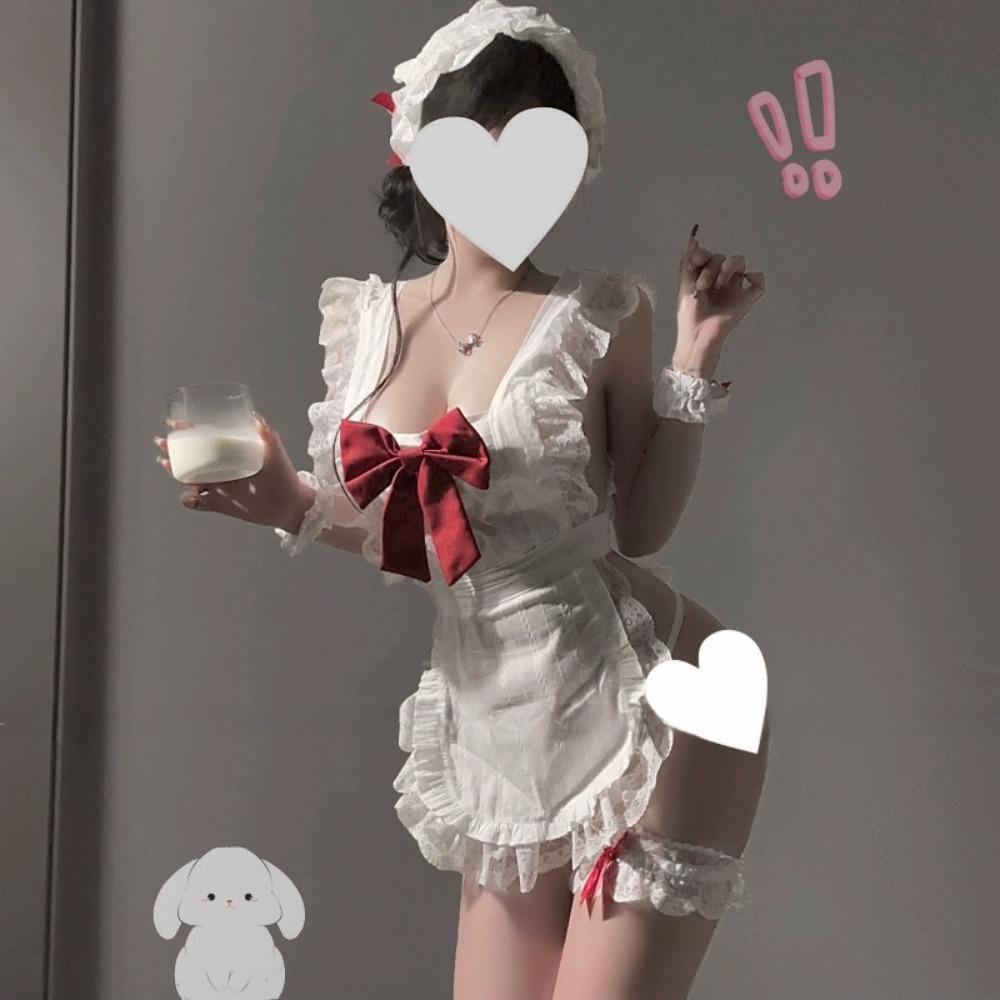 Man Want Bow Pure Want Maid Naked Back Apron Set Free Uniform Sex Underwear Small Breast Pajamas Women 9289