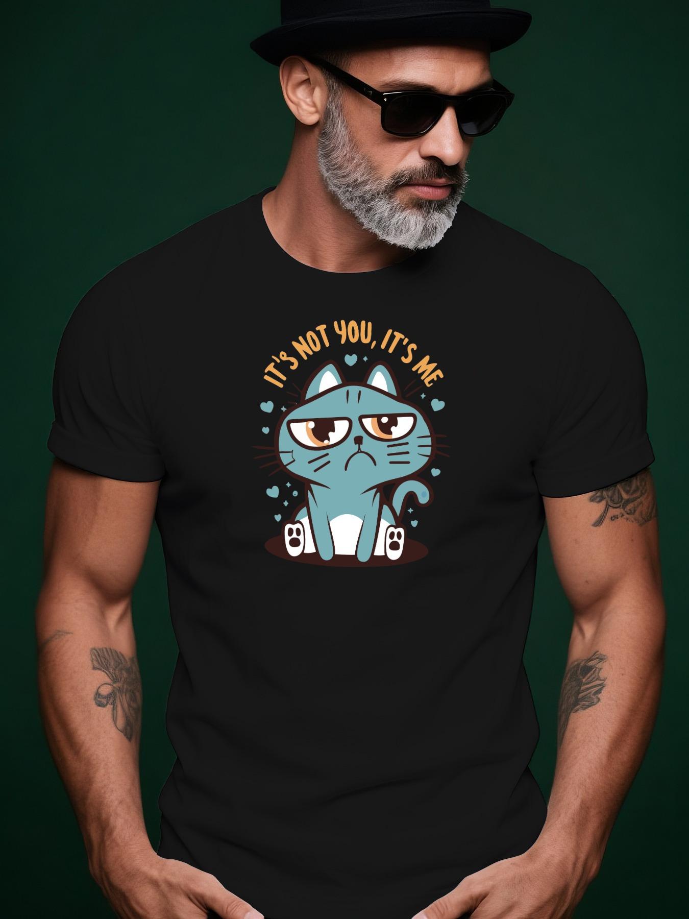 Short Sleeve Tshirt with Blue Cat Graphic It s Not You I... L