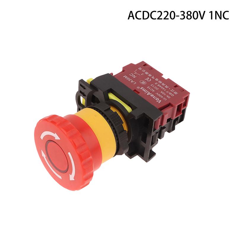 

22MM LA36M Emergency Stop Button Switch E-Stop Plastic Mushroom Push Button Switches ON OFF With LED Light 12V-24V 110V 220-380V