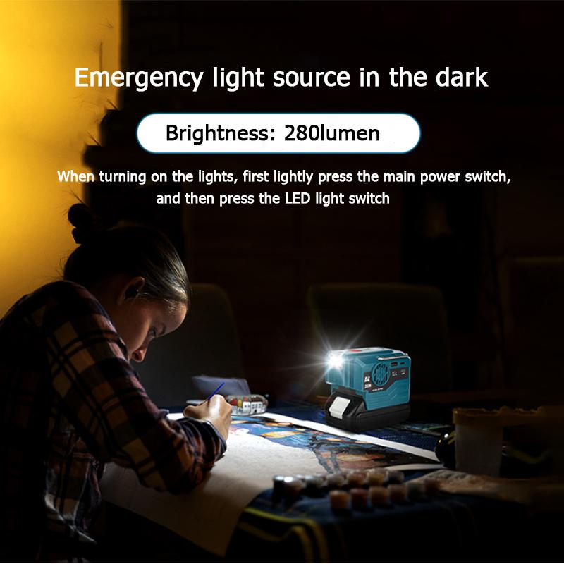 200W Power Inverter For Makita/Dewalt/Milwaukee/Bosch 18V To AC 120/220V Battery Inverter with USB And Type-C ,LED Light