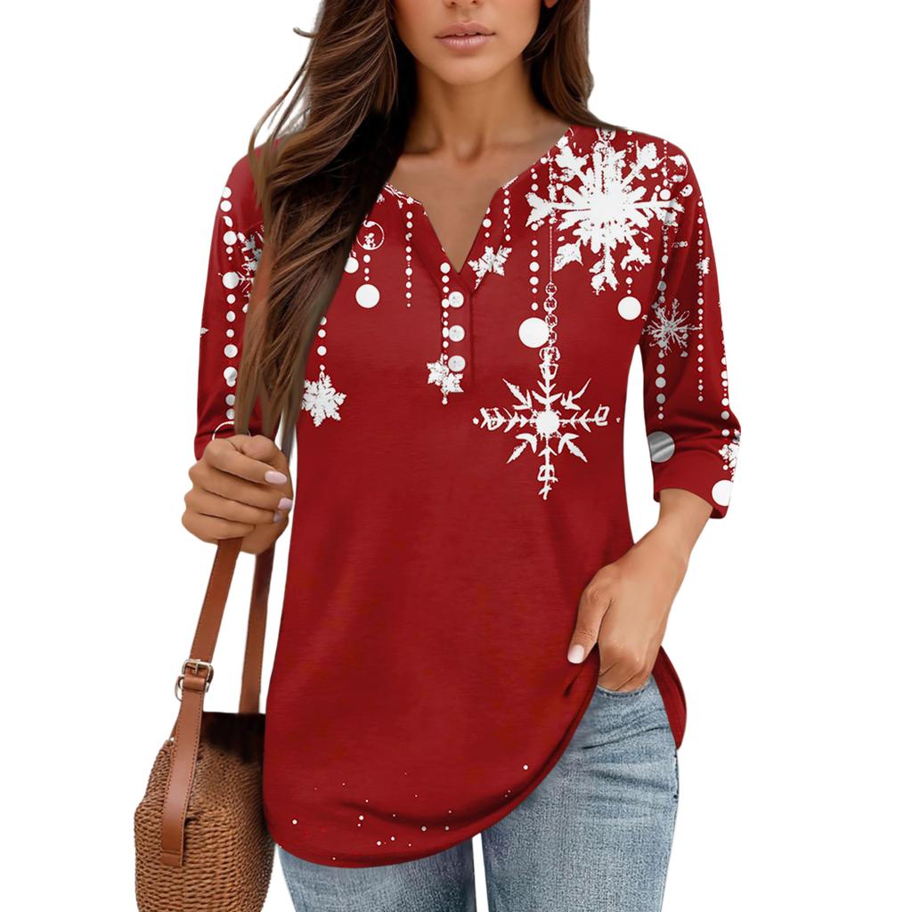 Skjorter med 3/4-ermer for kvinner Trykk grafiske t-skjorter Bluser Uformell Plussstørrelse Basic Topper Pullover