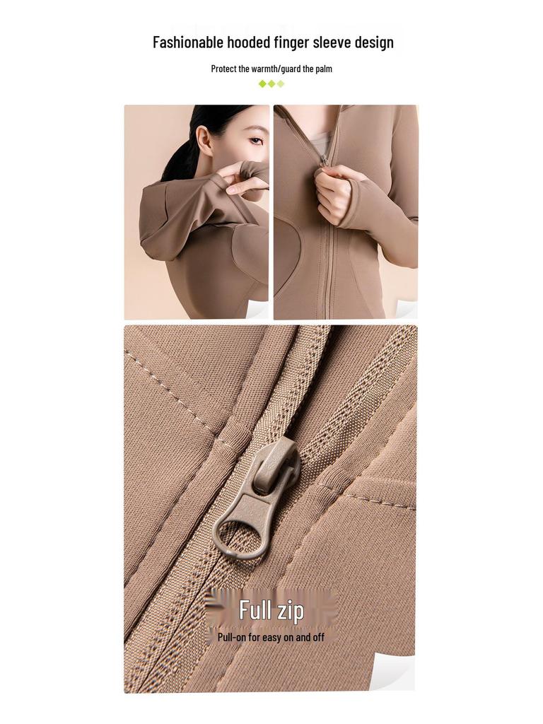 Hochelastischer Slim Kapuzen-Yoga-Cardigan - Winddichte Fitnessjacke zum Laufen, Radfahren und Yoga