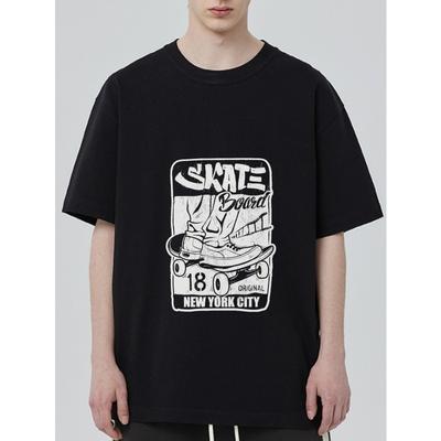 Skateboard T-Shirt Schwarz Skateboard-Design mit New York City Text und 180 Originaldruck für Streetwear Freizeitkleidung
