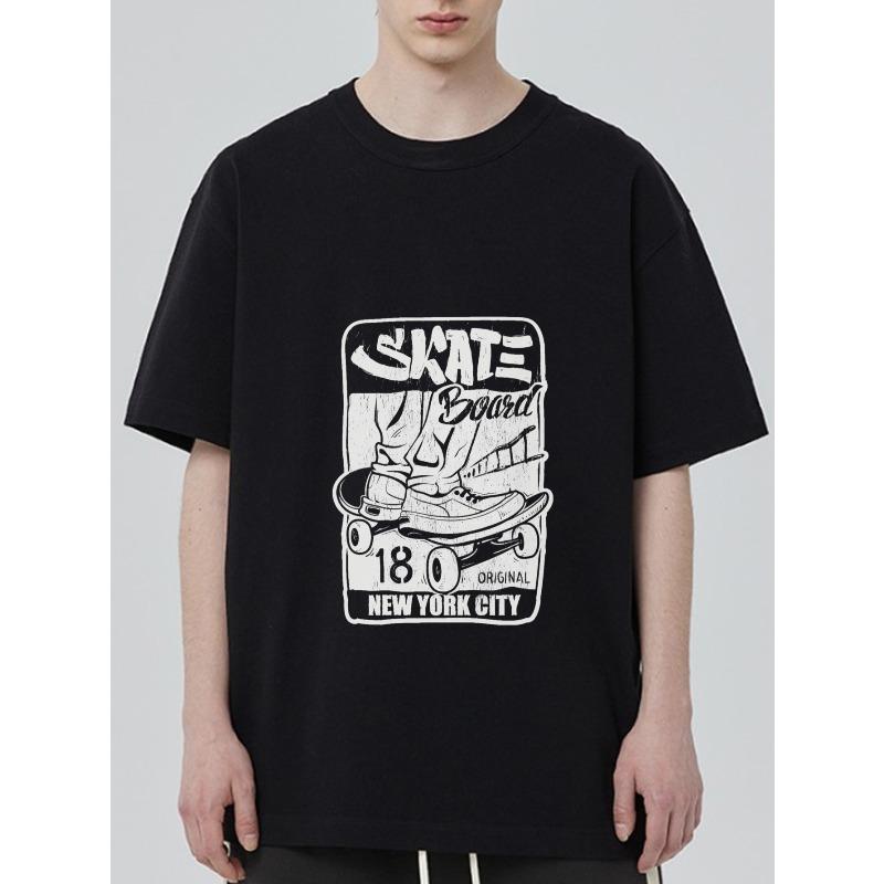 

Черная футболка со скейтом, дизайн скейта с текстом New York City и оригинальным принтом 180 для уличной одежды и повседневной носки XXXXL