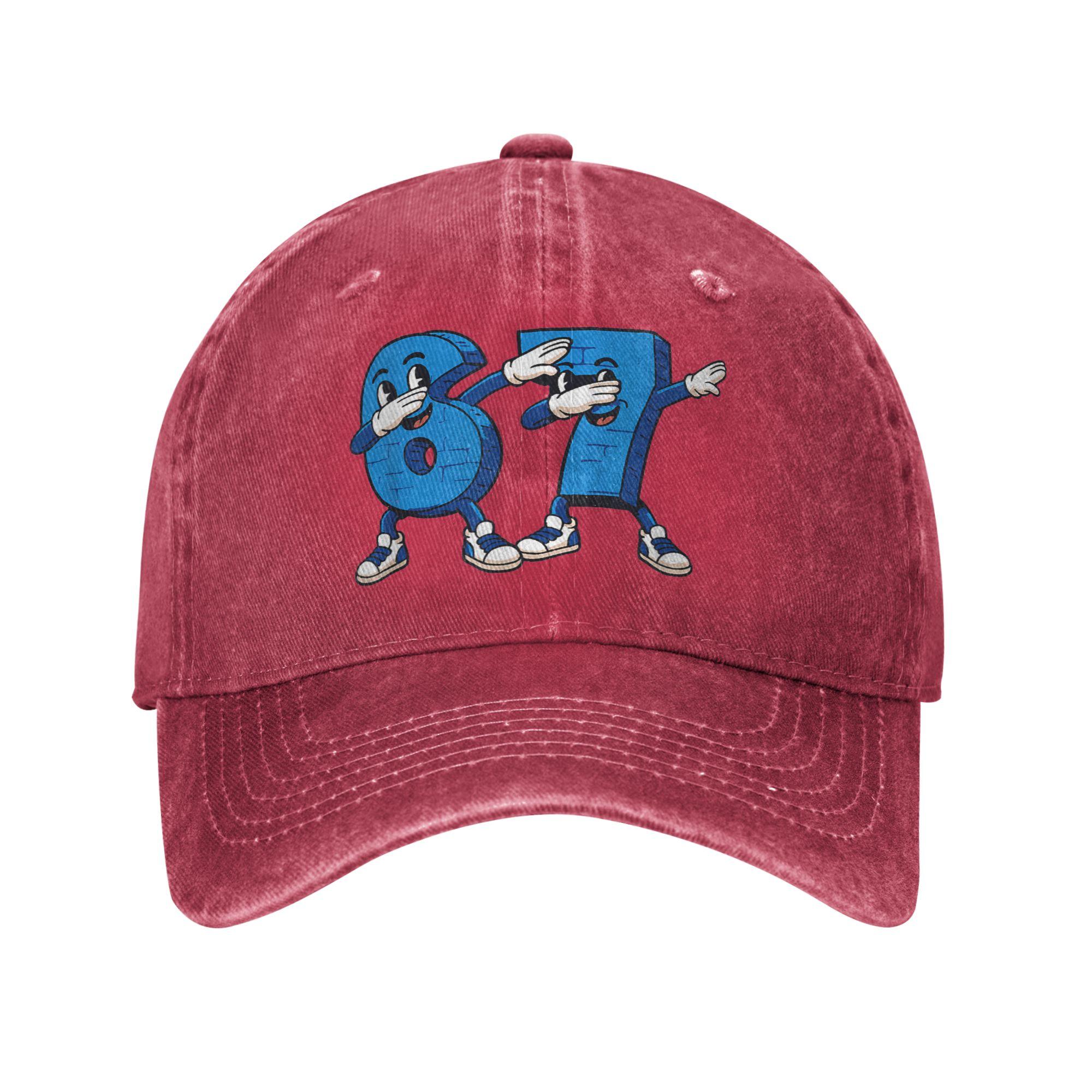 Six Seven Dabbing Cool Meme 67 Funny Dab Number Sun Baseball Cap Street Style Unisex-Teens Washed Trucker Hat Adjustable One Size