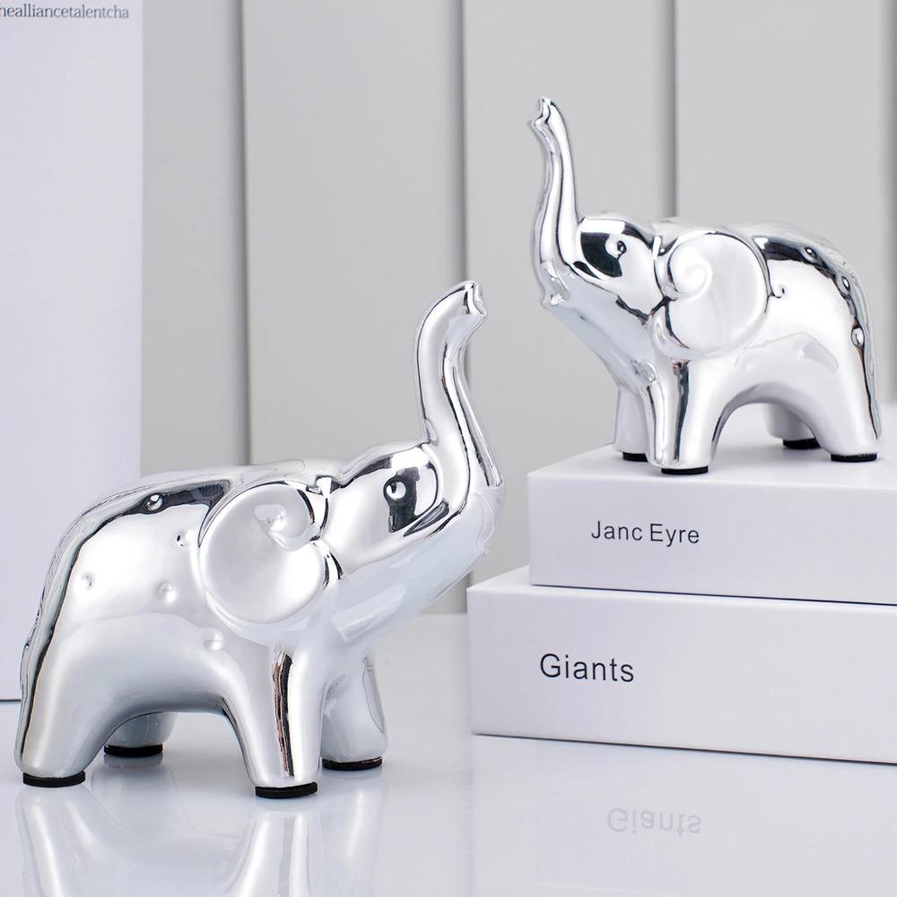 1 Pair Cute Elephant Statue Crafts Chinese Traditional Animal Sculpture Home Office Decoration