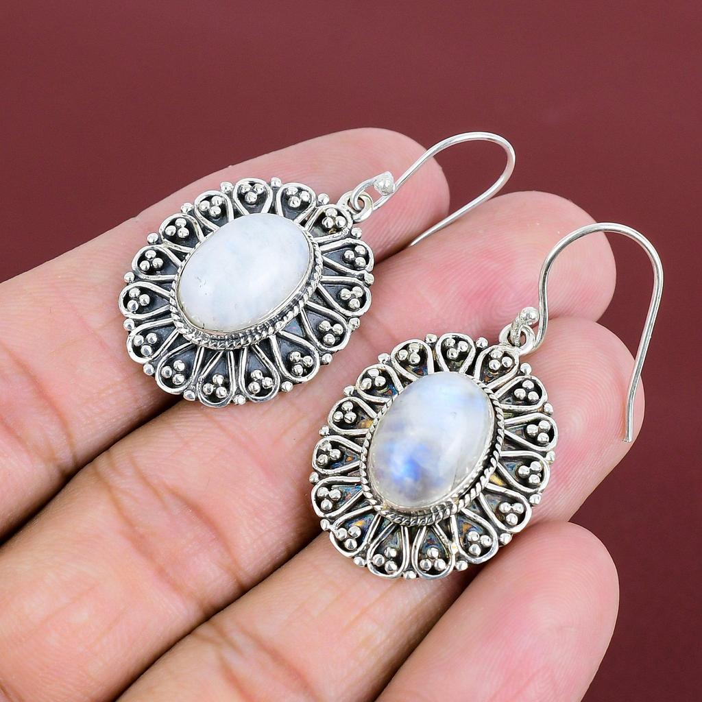 Rainbow Moonstone Earring Handmade Jewelry Vintage Gemstone Earrings 925 Sterling Silver Earring Antique Jewelry Drop Earring Wedding Gifts