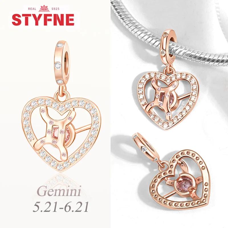 copper Twelve Constellations Heart Charm Bead Charms Bead Gemini Capricorn for Authentic Bracelets Diy Jewellery Gift for Women