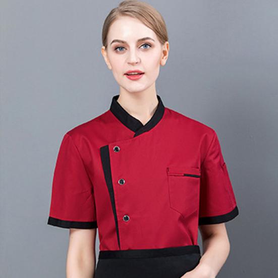 Chef Uniform Unisex Short Sleeves Breathable Comfortable Stand Collar Patch Pocket Jacket Restaurant Kitchen Baker Cook Uniform Shirt Culinary Work