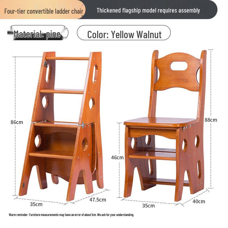 Solid Wood Folding Ladder Chair: Dual-Use, Multifunctional 4-Step Indoor Stool