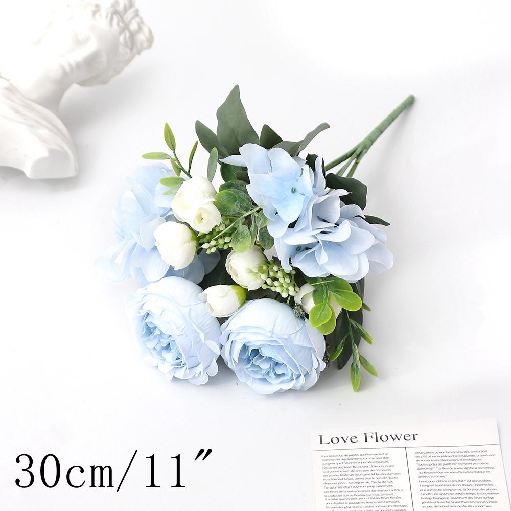 Blue Artificial Flowers Bouquet Rose Fake Flowers for Indoor Home Decor Garden Wedding Party Decoration Outdoor Vase Accessories