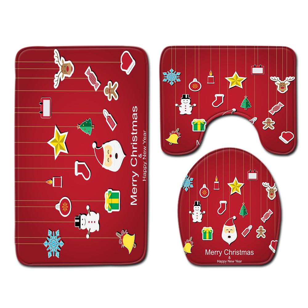 Christmas Bathroom Floor Mat Toilet Three-Piece Set