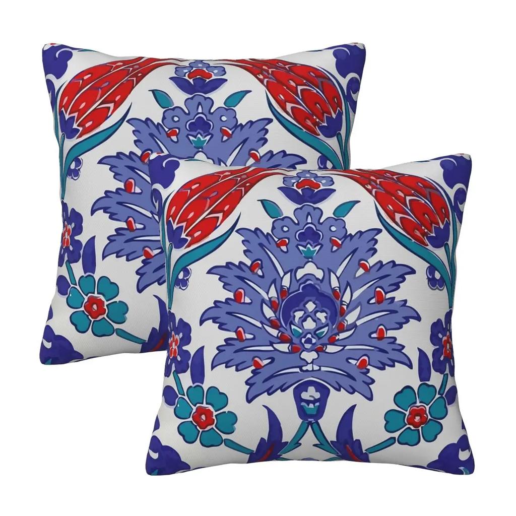 Oriental Tile Floral Pattern 2 Pcs Square Pillowcase Pillow Cover Zip Decorative Comfort Throw Pillow For Home Living Room