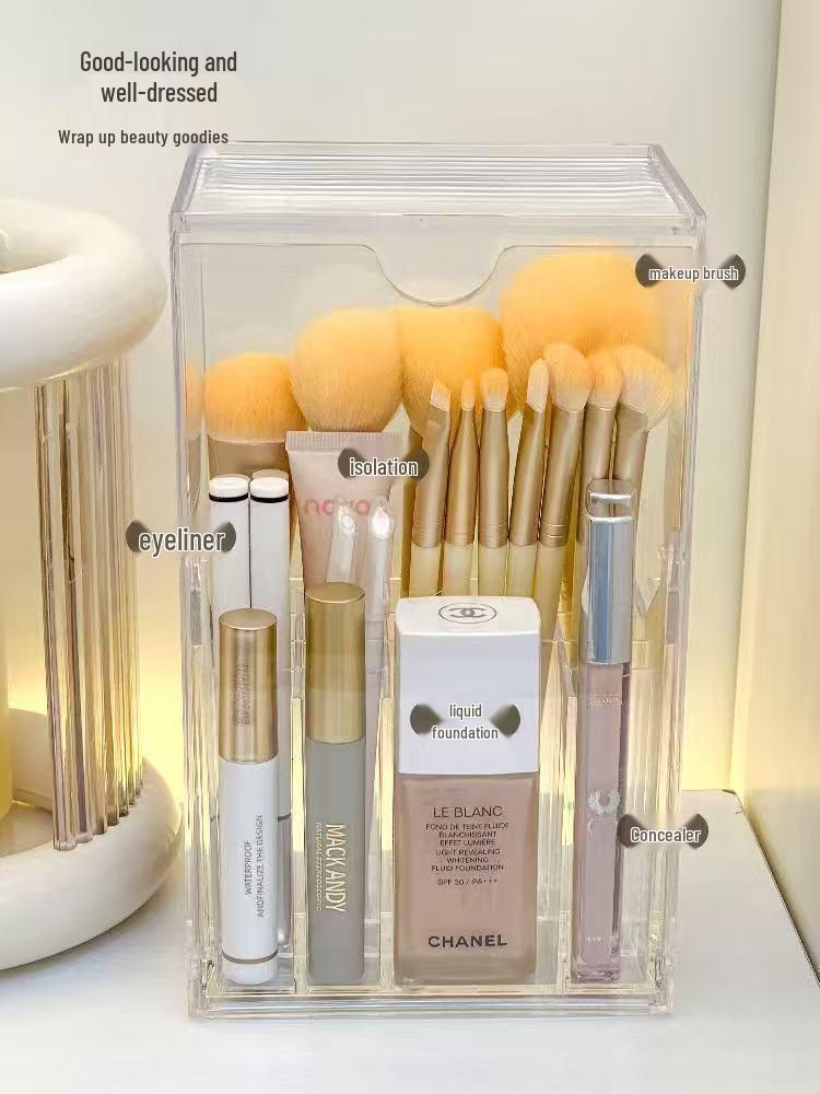 Large Capacity Acrylic Makeup Organizer with Dustproof Compartments