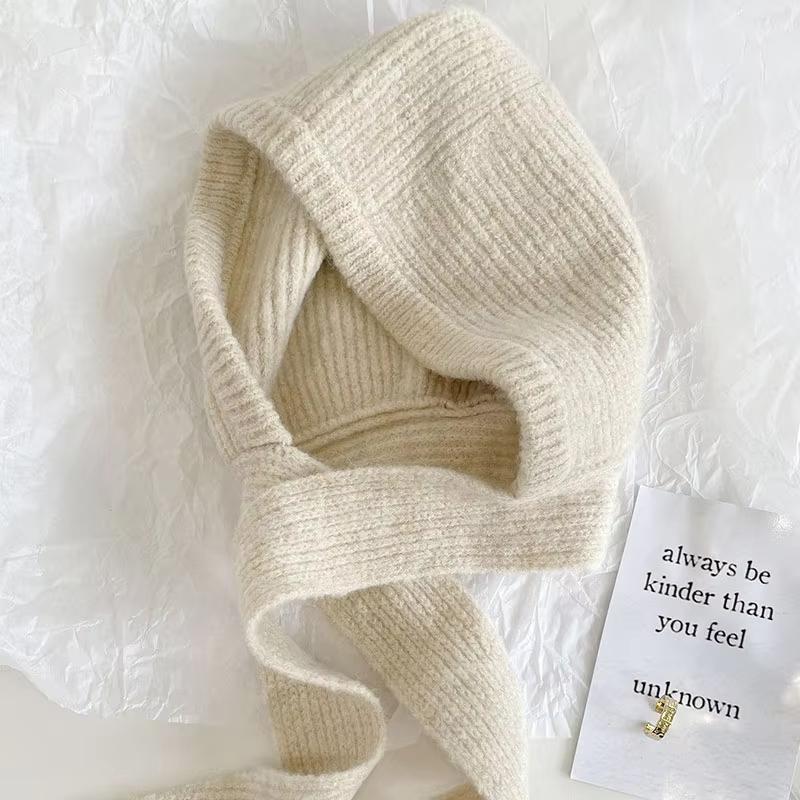 

Новая зимняя женская шапка с капюшоном, вязаная из шерсти, теплая балаклава, шапки-бини, шапки-чулки для женщин, девушек, однотонная, для улицы, защита от холода, боннет бежевый