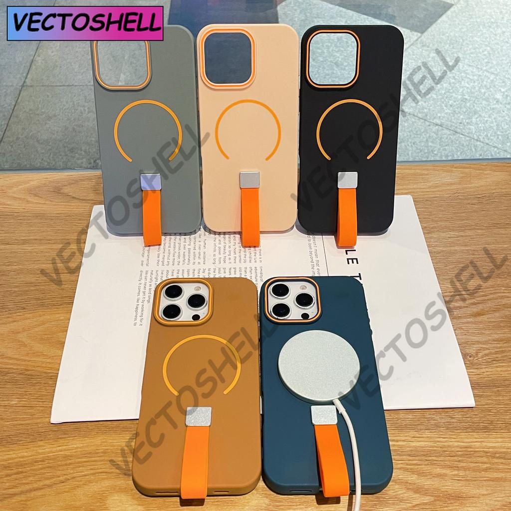 Magnetic For MagSafe Silicone Grip Ring Case For iPhone 16 15 14 Plus 13 12 11 Pro Max Wrist Strap Lanyard Wireless Charge Cover