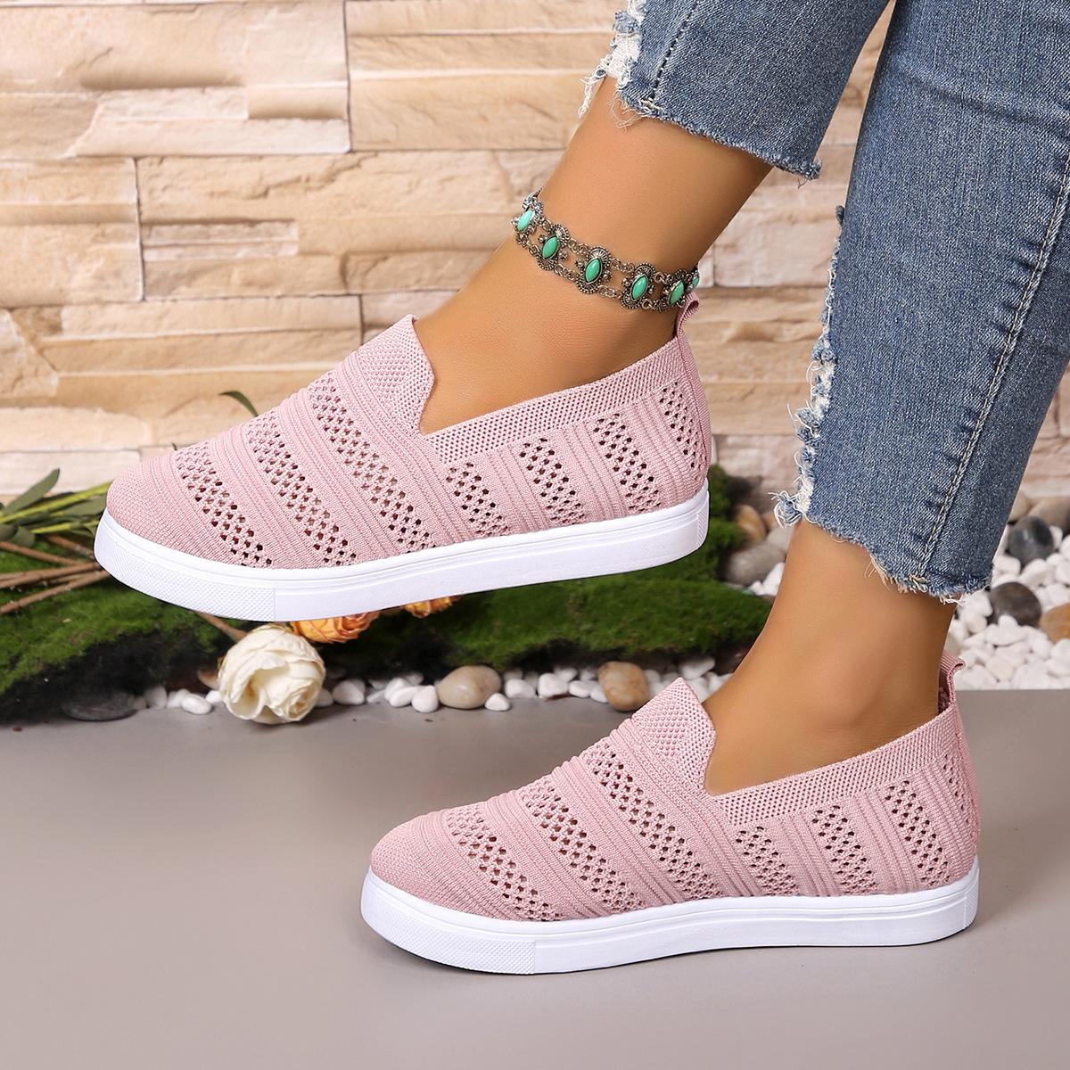 

Женские однотонные кроссовки с дышащей сеткой, плетеные, для улицы, легкие, с низким верхом, для ходьбы, бега, спортивные носки, обувь 43 розовый