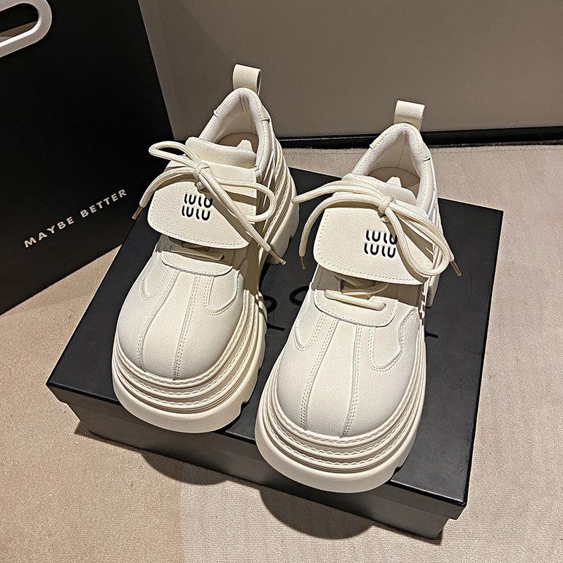 

Маленькие туфли на толстой подошве, одинарные, маффины, JK, Spice Girl, весенние, новые, увеличивающие рост, маленькие кожаные туфли 40 бежевый