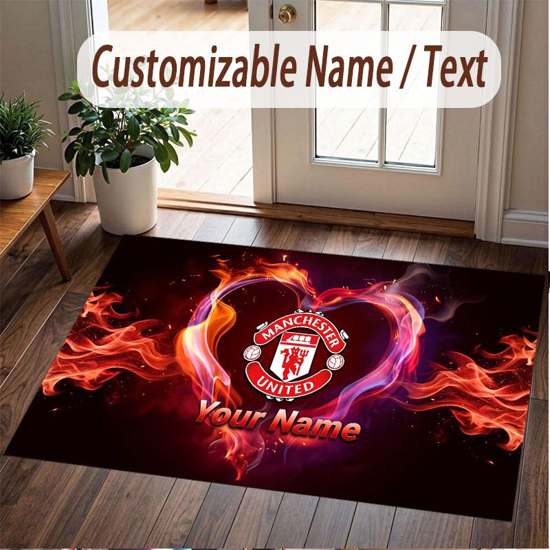 Custom Rug Manchester United Pattern Print Name Text Soft Non‑Slip Floor Carpet for Home Indoor Decoration