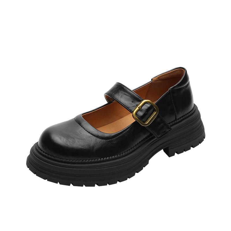 Thick-soled JK small leather shoes round head one-word buckle belt retro British style spring and summer new Mary Jane shallow mouth single shoes wome