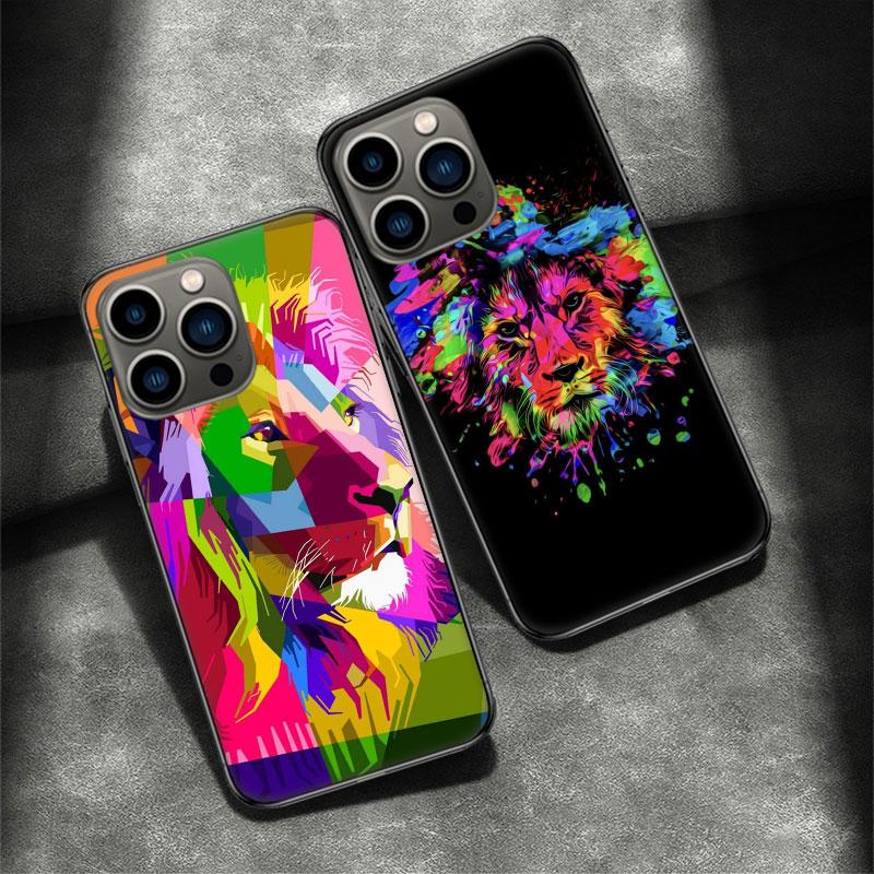 Bilder von farbigen Löwen-Telefonhüllen für Apple iPhone 15 13 12 11 14 Pro Max Mini Cover SE 2020 X XS XR 8 7 6 6S Plus 5 5S Shell Co