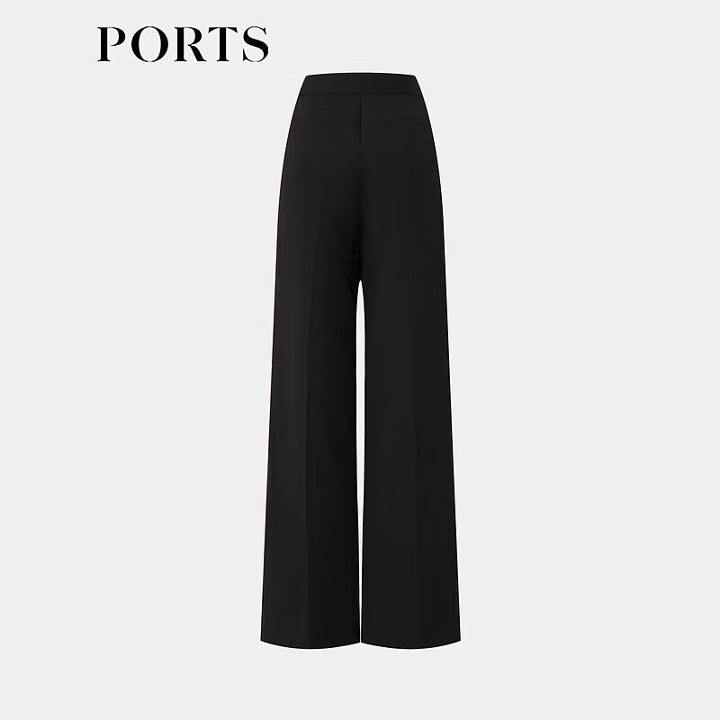 PORTS Women's Black High-Waist Slim Straight Leg Wool Blend Pants