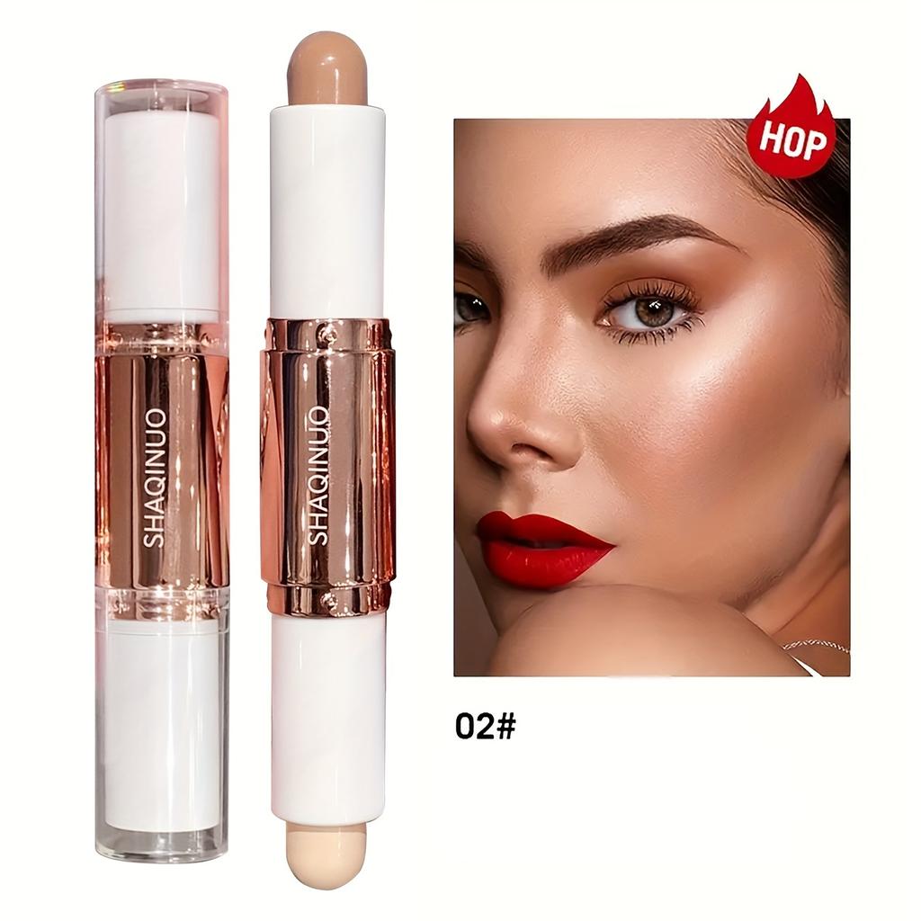 Dual-Ended Highlight & Contour Stick 3D Facial Sculpting Long-Lasting, Waterproof & Sweatproof, Skin-Tone Illumination Makeup Stick