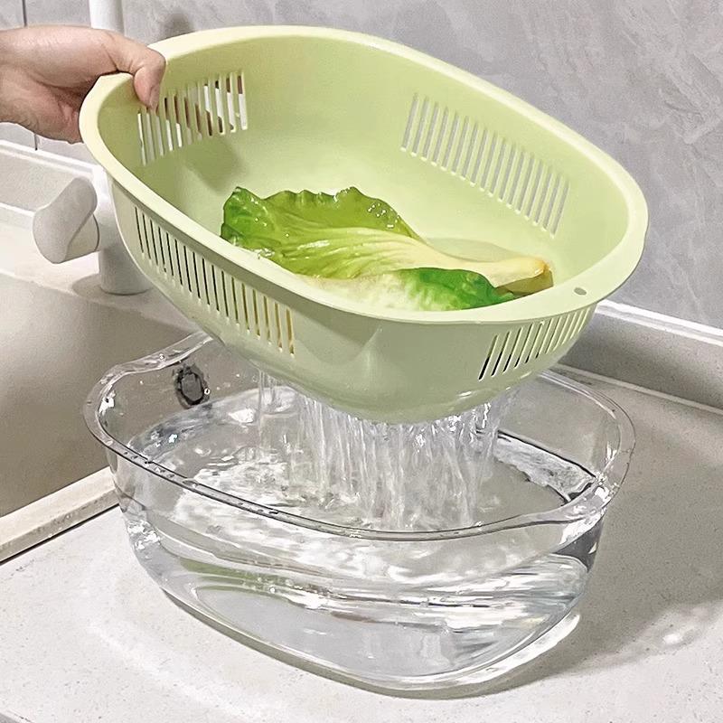 Multifunctional Double-Layer Vegetable & Fruit Washing Basket and Draining Bowl