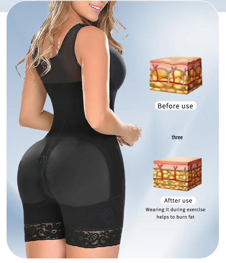 Plus Size Compression Bodysuit with Hip Lift, Abdomen Control, Row Hook, and Crotch Zipper