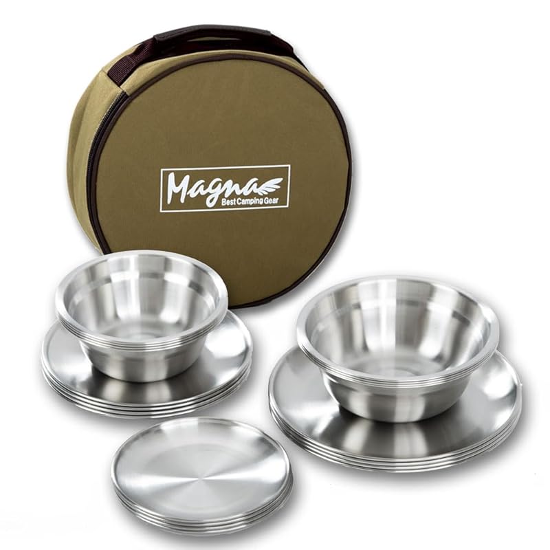 MAGNA Stainless Steel Dinnerware Set, Camping, BBQ, Outdoor, Family Set (04 SUS304, 20-Piece Set)