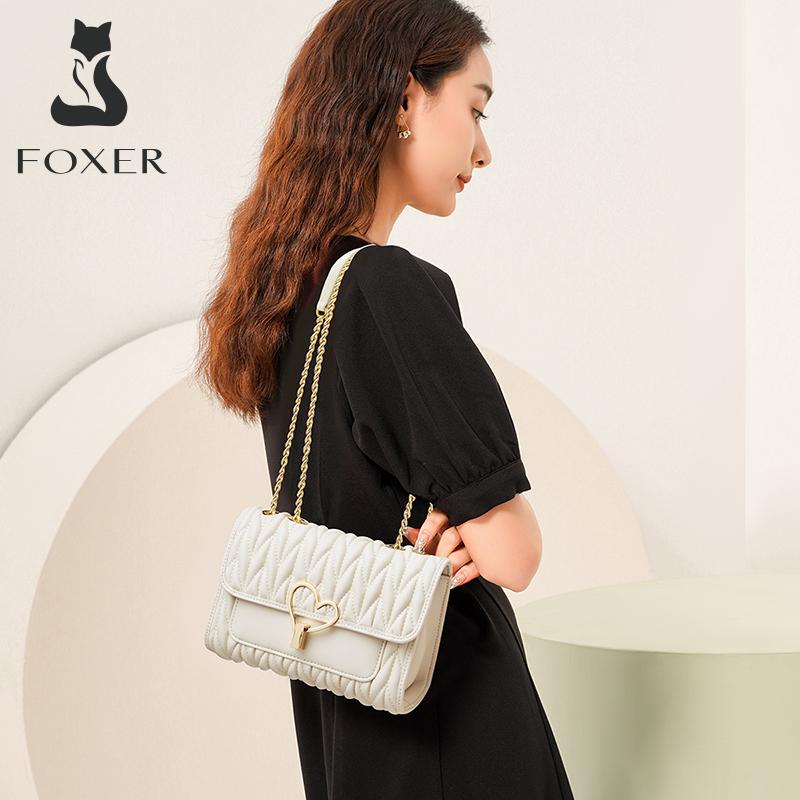 FOXER Cowhide Leather Women s Shoulder Bag Elegant Female Underarm Chain Bag Light Luxury Lady Crossbody Bag