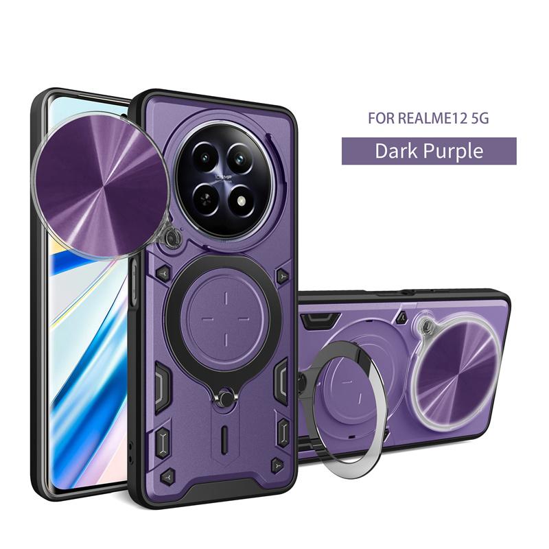 For OPPO Realme 12 5G Case Slide Lens Camera Protect Armor Phone Case For Realmi 12 Realme12 5G Magnetic Metal Ring Holder Cover