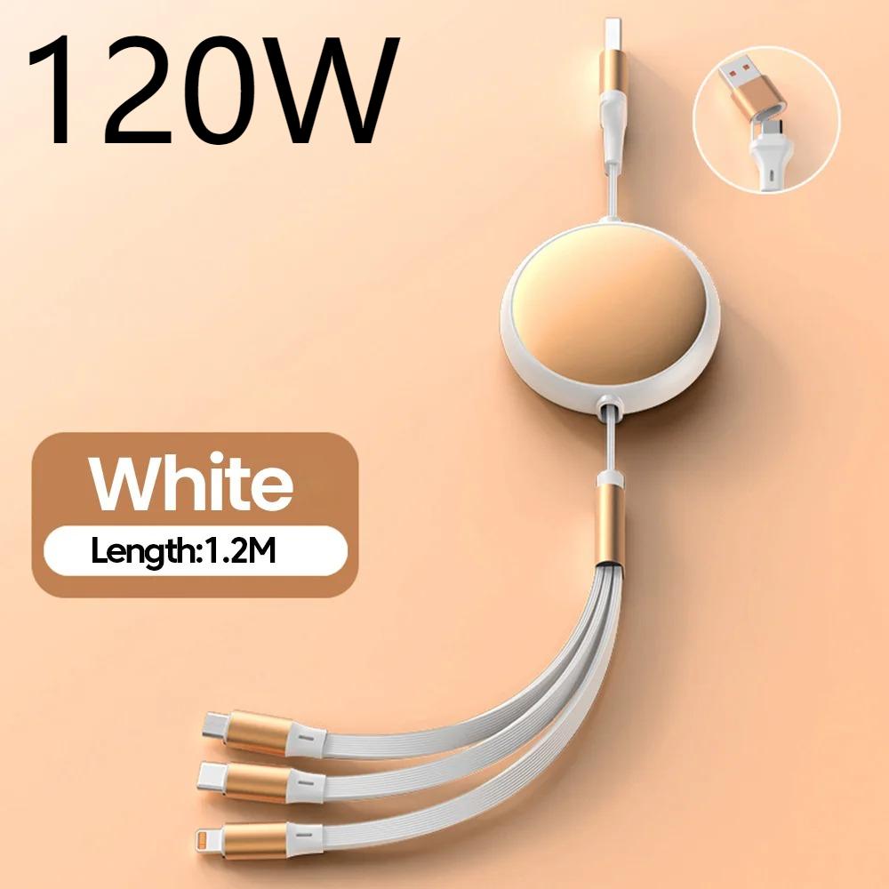 120W 3 in 2 Retractable USB Type C Micro IOS Cable Fast Charger for IPhone15 Samsung Huwei Multi Port