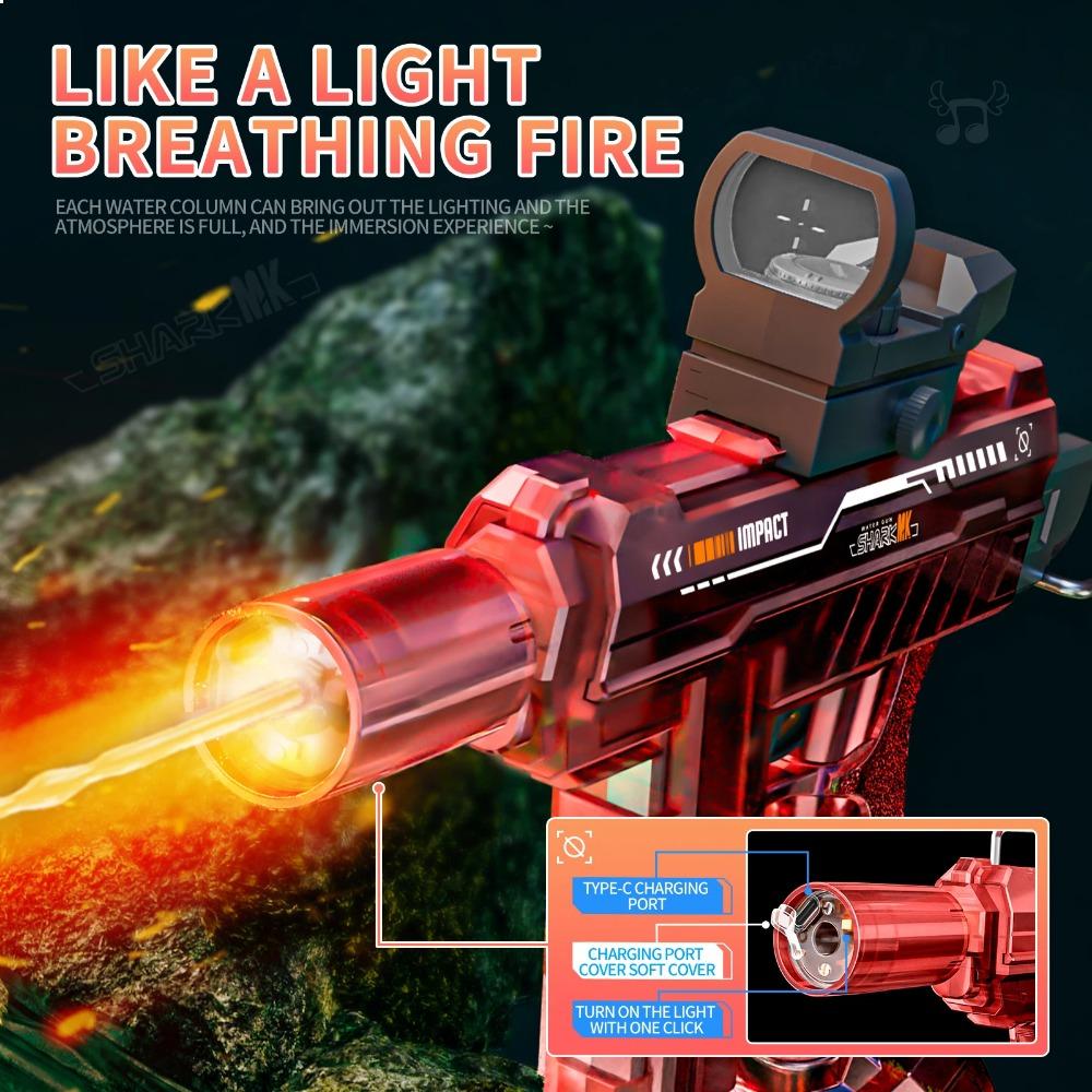 Powerful Uzi Electric Water Gun With Light Up Glowing Silencer Automatic Water Blaster For Summer Outdoor Shooting Games