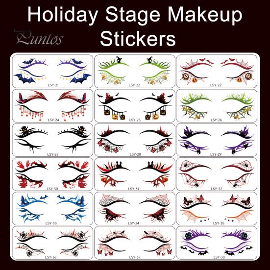 Cosmetic Transfers for Adults 2 Pairs Halloween Eye Tattoo Stickers, Waterproof Temporary Face Decals with Ghostly Decorations Pumpkin Bat Spider Web,