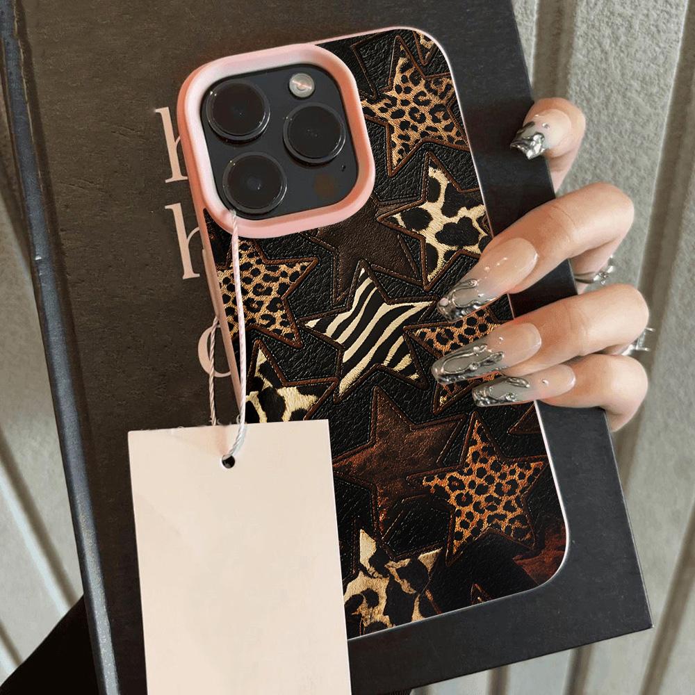 HOT Luxury Ins Colored Star Leopard Lichee Leather Phone Case For iPhone 17 16 15 14 13 12 11 Air Pro Max Plus X XR XSMax
