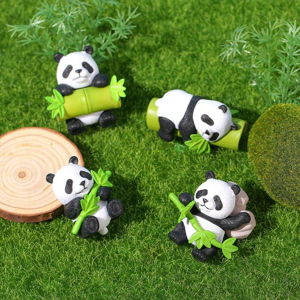 8pcs Cartoon Panda Ornament Lifelike Panda Statue Animal Dolls Miniature Panda Figurines  Yard